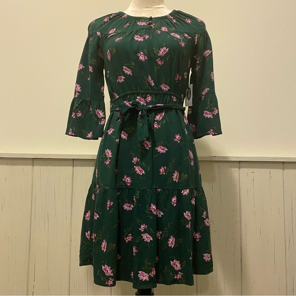 NWT Girls 14 XL Old Navy Green Floral Long Sleeve Dress - Picture 2 of 15